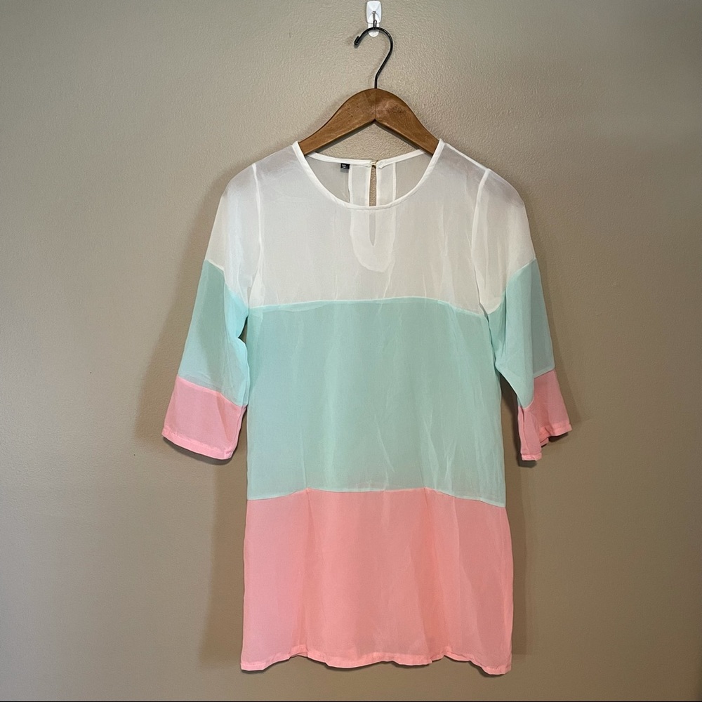 Acevog Color Block Sheer Dress